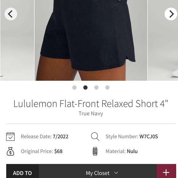 Lululemon Navy Flat Front Relaxed Short - Picture 3 of 6